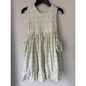 Hannah Kate Girls Size 8 Yellow Dainty Blue Floral Dress with Oversized Pockets